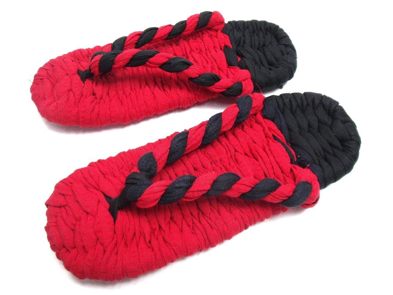 わらじぐみ] 布ぞうり 赤と黒無地コンビねじり鼻緒 (W-12B) Sサイズ