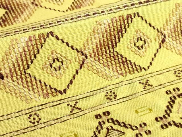 平和屋本店□極上 本場琉球 読谷山花織 紬地 九寸名古屋帯 芥子色地