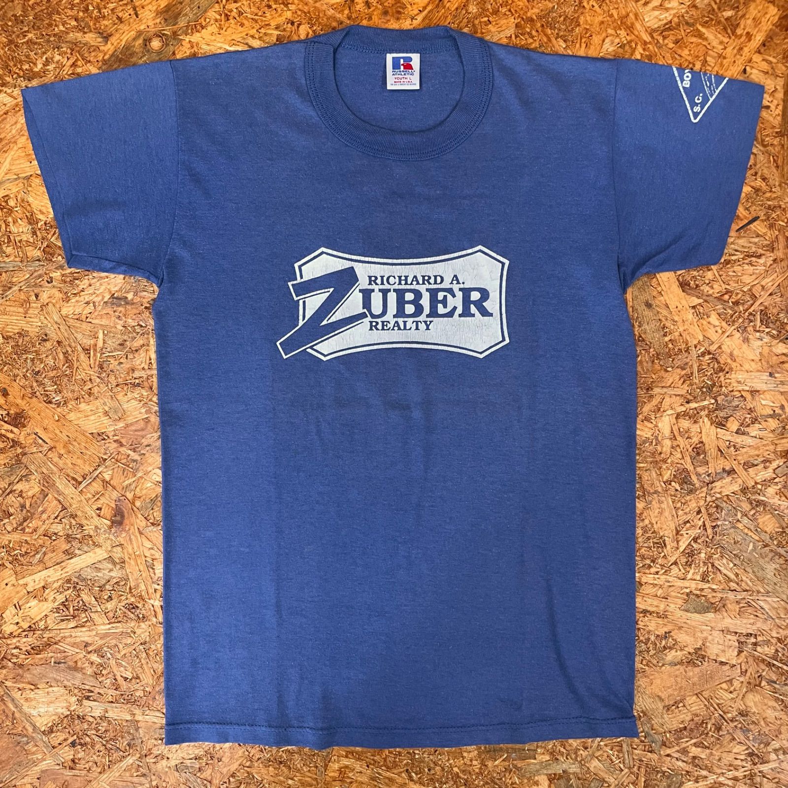 USA製 ’80s RUSSELL ATHLETIC プリントTシャツ キッズL ブルー 80年代 サッカー クラブチーム soccer ヴィンテージ ラッセル 半袖 ユーズド USED 古着 MADE IN USA