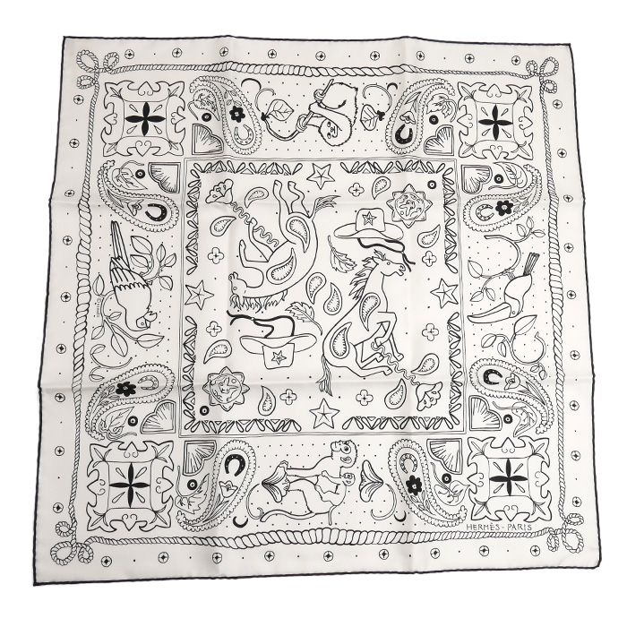 コミックタッチのウエスタン世界Hermes Animaux Bandanaバンダナ シルクバンダナ 《アニマル・バンダナ》 | Hermès - エルメス