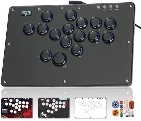 Haute42 アケコン レバーレス レバーレスコントローラー 格闘ゲーム コントローラー U16 レバーレス U16黒 薄設計 広めの天板 ボタン外れ難い 追加ボタン枠 膝置き対応 格ゲー向け PC|Switch|PS4|PS3対応