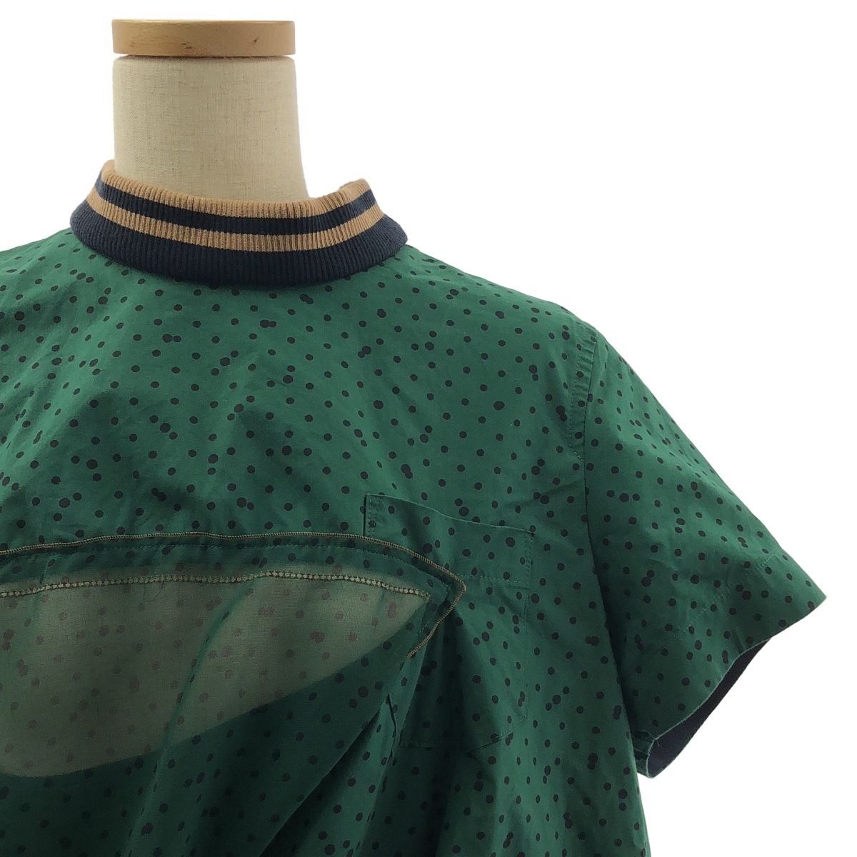 sacai サカイ Polka Dot Top ドット シアー ブラウス シャツ 1 グリーン ブラック ベージュ レディース