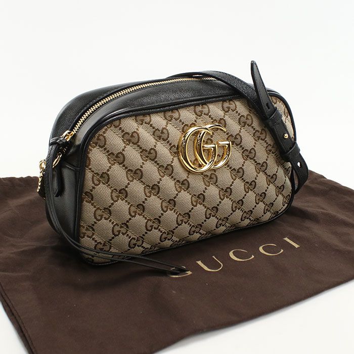 新品同様 極美品 GUCCI GGマーモント スモールカメラバッグ GGマーモント〕スモール カメラバッグ ・ブラック レザー