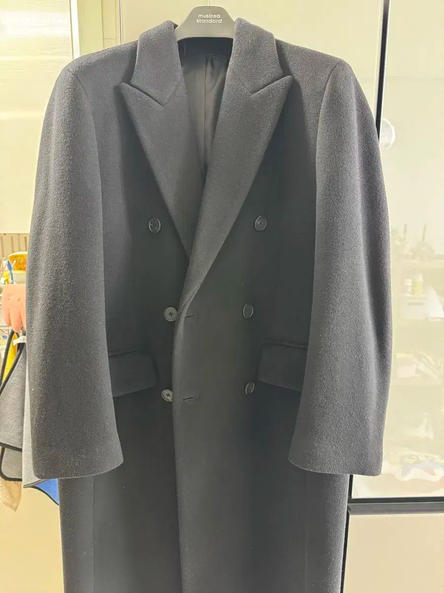 ♠ MUSINSA ムシンサ スタンダード カシミア ブレンド パパ Wベルダー ダブル ロング コート 黒