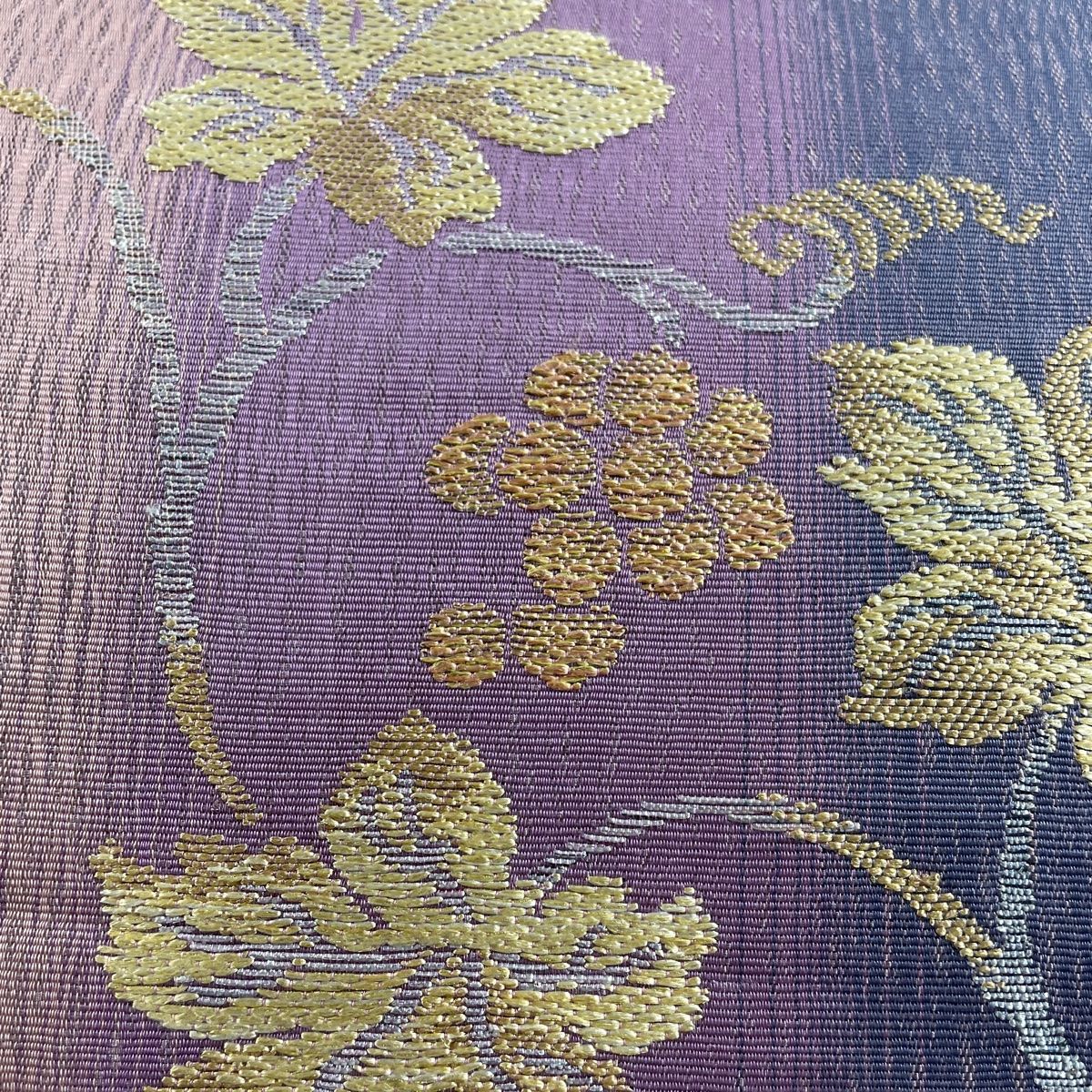 袋帯 美品 名品 やまと 葡萄 草花 金糸 箔 紫 六通 正絹 【中古