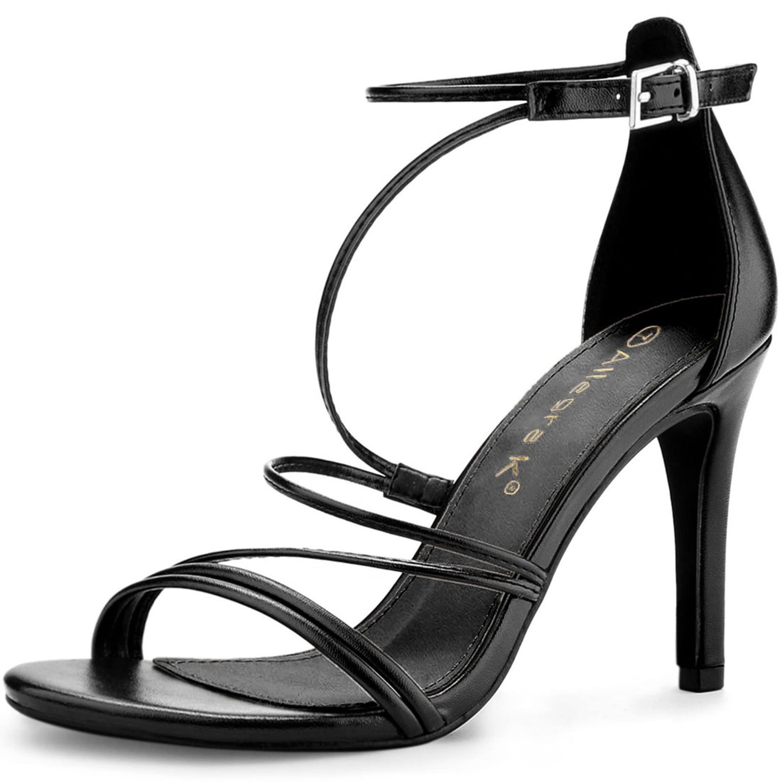 Size 26.5 cm E_Color ブラック Allegra K ハイヒール サンダル アンクルストラップ ピンヒール スティレットヒール パーティー レディース ブラック 26.5cm