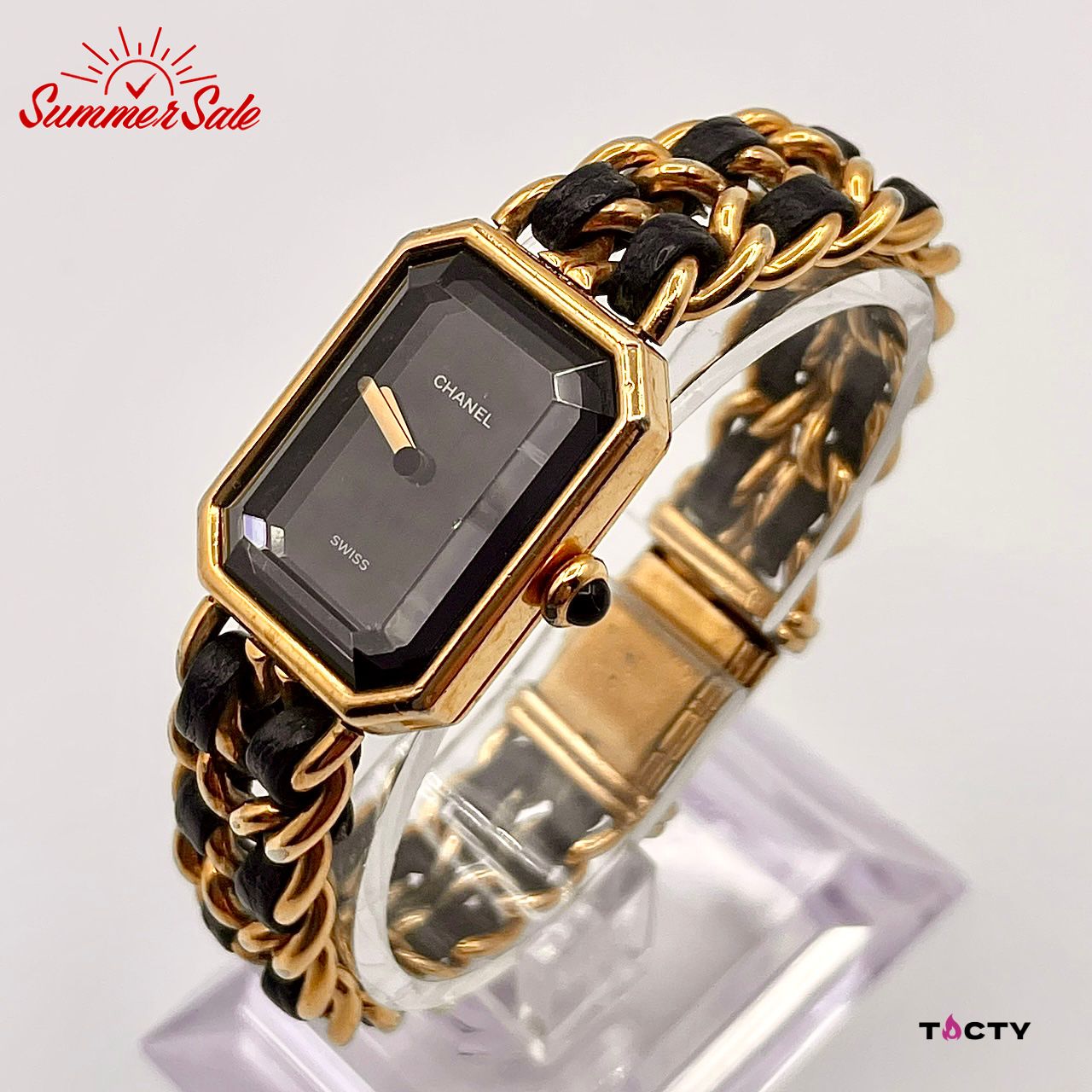 通販値段CHANEL シャネル プルミエール Sサイズ ゴールドカラー レザー 腕時計 稼動品 プルミエール