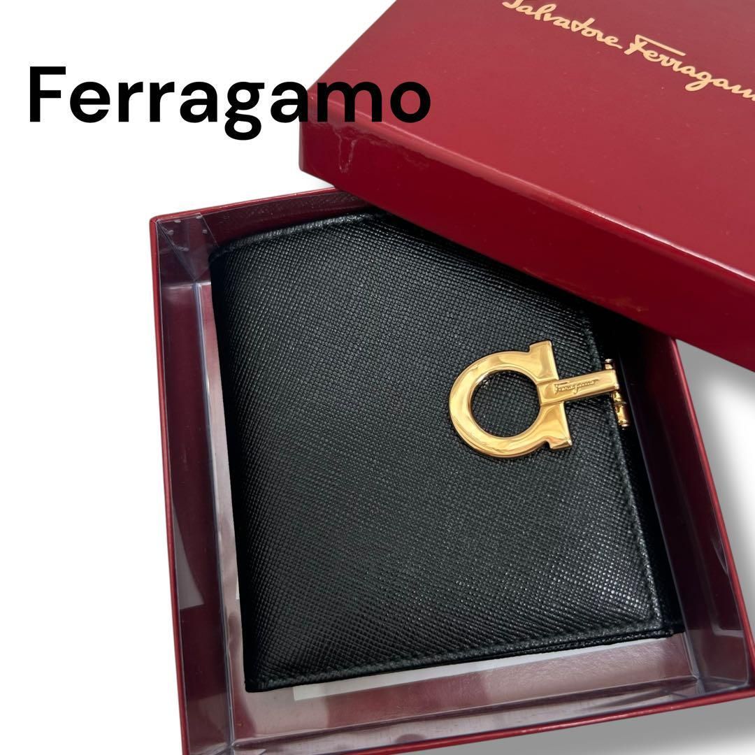 フェラガモ Ferragamo ガンチーニ 財布 黒 ブラック レザー