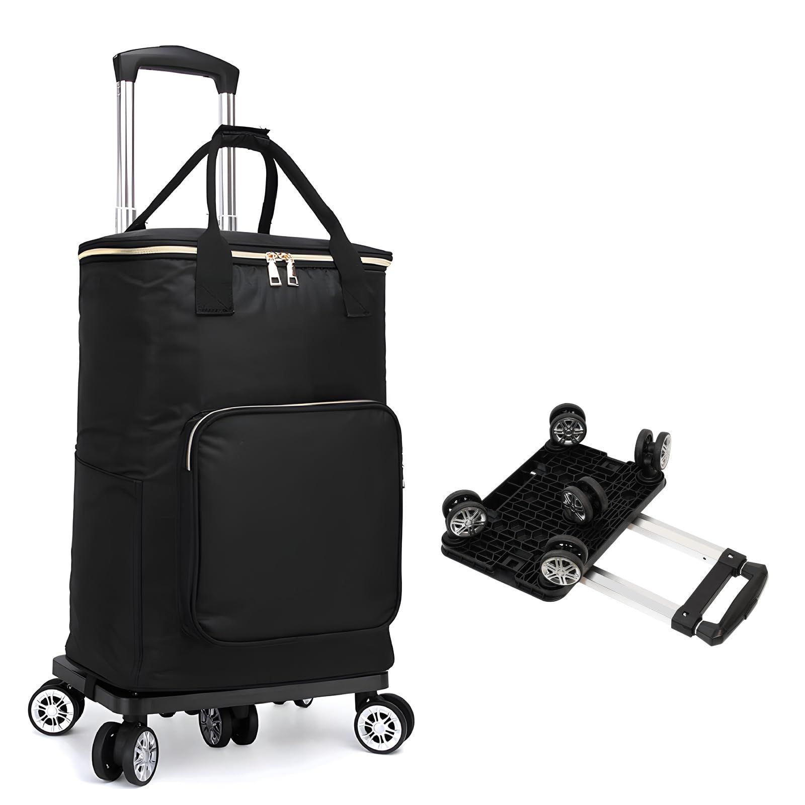 新品 ショッピングカート 保冷機能付き お買い物キャリー 50L キャスター付き 保冷バック 保温 買い物カート 5輪 買い物 折り畳み式 軽量 取り外し可能 2WAY 軽量 ハンドル長さ調節3段階 (ブラック 50L)