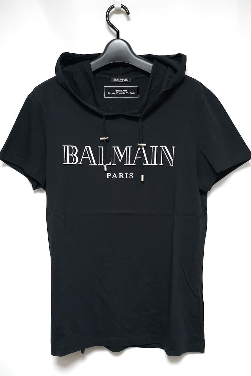 BALMAIN Balmain バルマン ロゴプリント Hooded T-shirt ブラック Size 