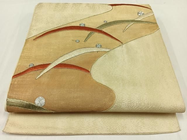 平和屋着物＊夏物 太鼓柄袋帯 総刺繍 駒刺繍 露芝文 金糸 正絹 逸品  