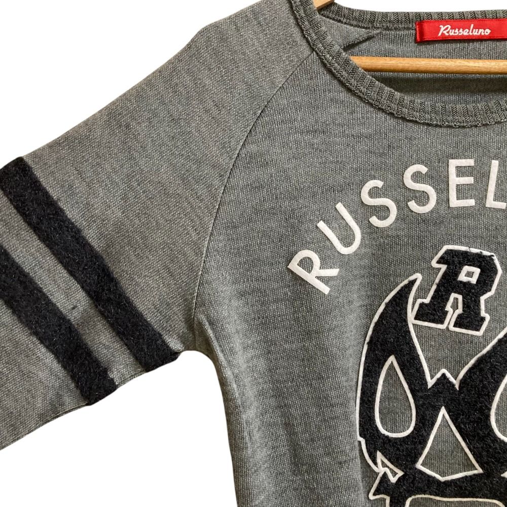 美品 RUSSELUNO ラッセルノ 長袖 ロゴニット セーター サイズ1 グレー レディース 古着 中古 美品 RUSSELUNO ラッセルノ 長袖 ロゴニット セーター サイズ1