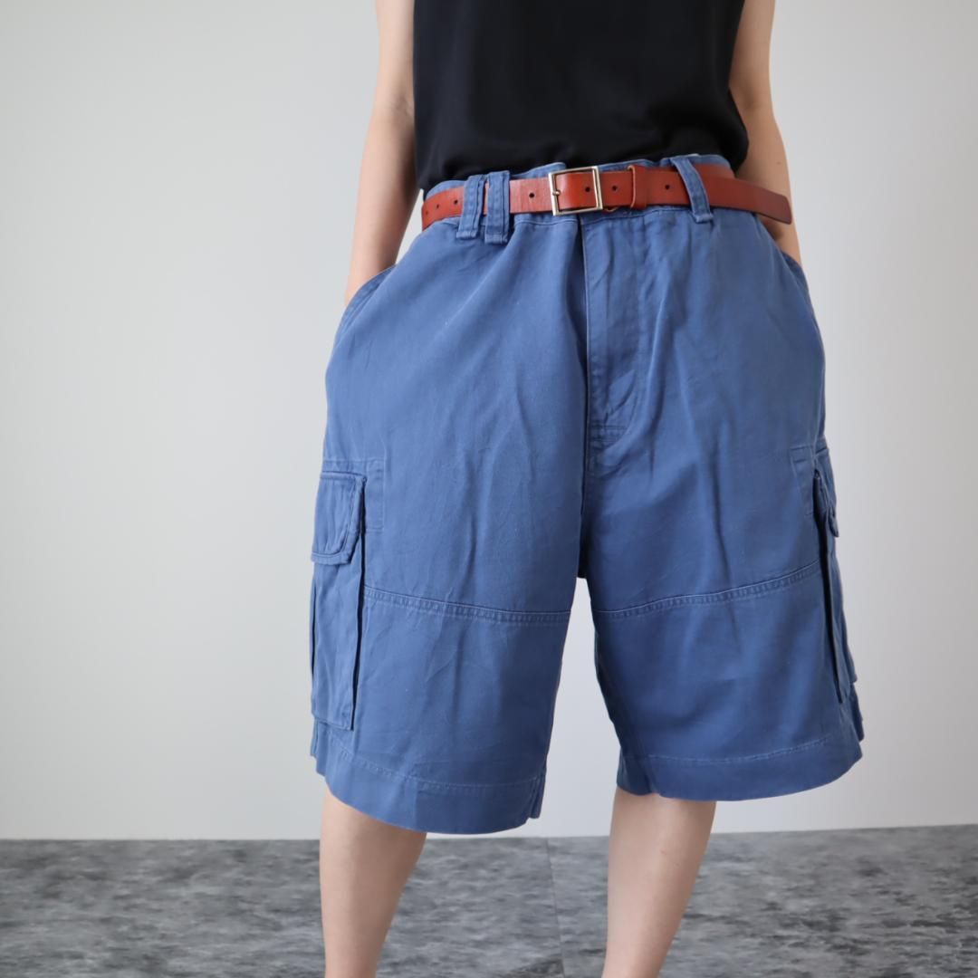 ポロラルフローレン】ワイド カーゴ カラー ショーツ ハーフパンツ 青 W44 - ショートパンツ