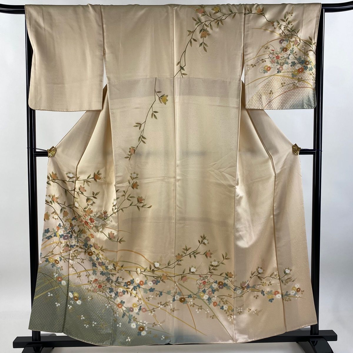 訪問着 身丈157cm 裄丈66cm M 袷 扇面 草花 刺繍 金糸 薄