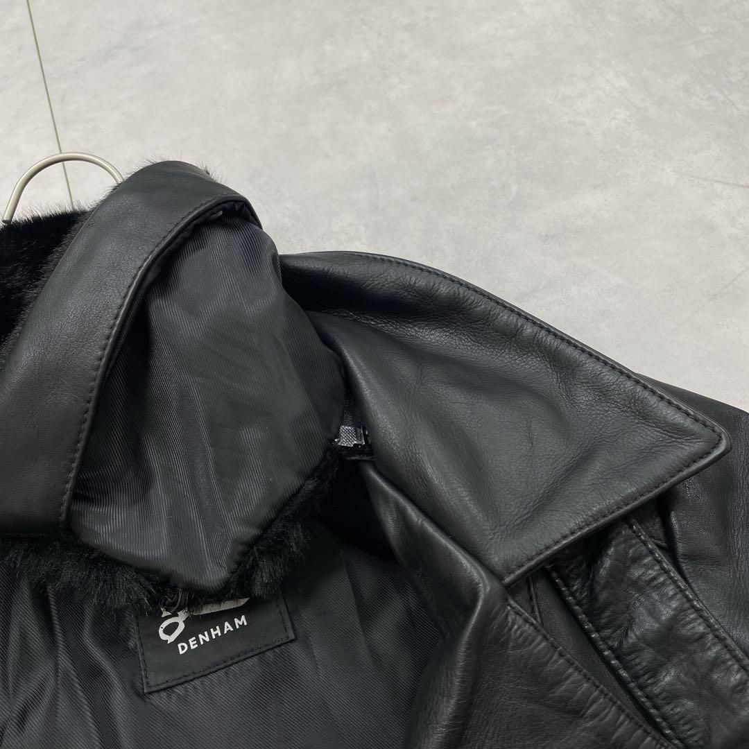 DENHAM デンハム ライダースジャケット ダブル ファー 牛革 レザー 黒