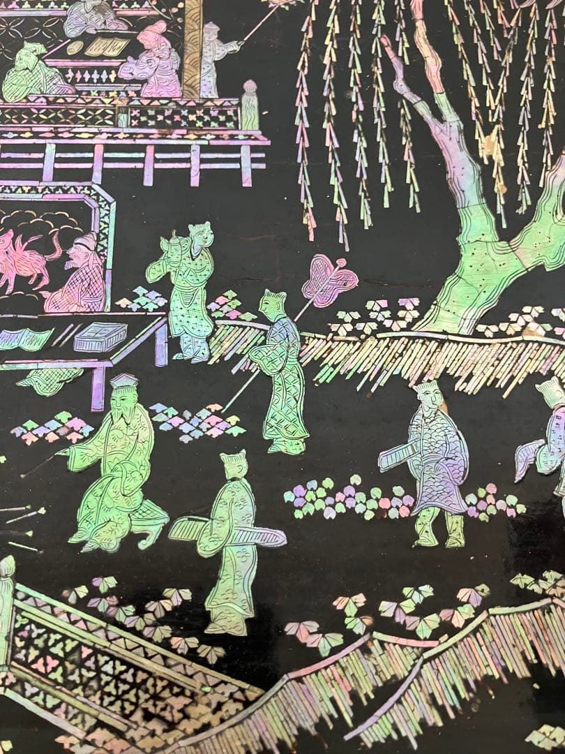 値下げ！時代 総螺鈿細工 人物 長方平卓 花台 飾台 香炉台 木製 漆芸