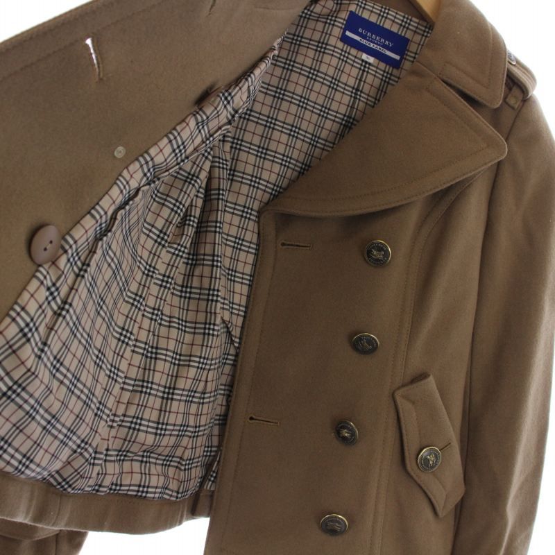 バーバリーブルーレーベル BURBERRY BLUE LABEL Pコート ピーコート ショート 裏地チェック ウール ナイロン 36 S ベージュ  FCF41-810-40 /BM - メルカリ