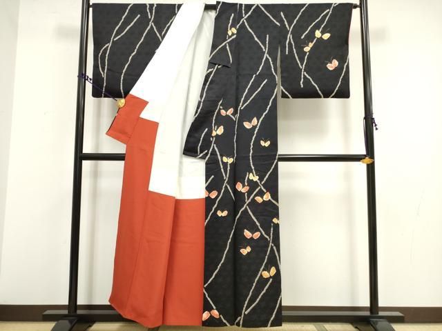 平和屋着物□訪問着 総絞り 舞蝶文 黒地 金彩 正絹 逸品 DAAU1801xg  