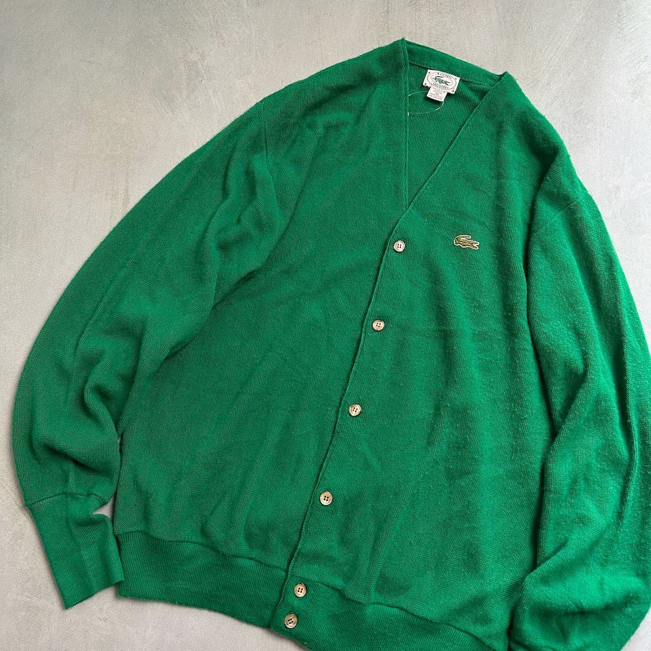 LACOSTE アクリルカーディガン　グリーン　ビンテージ 80's USA製 LACOSTE ラコステ アクリルカーディガン グリーン