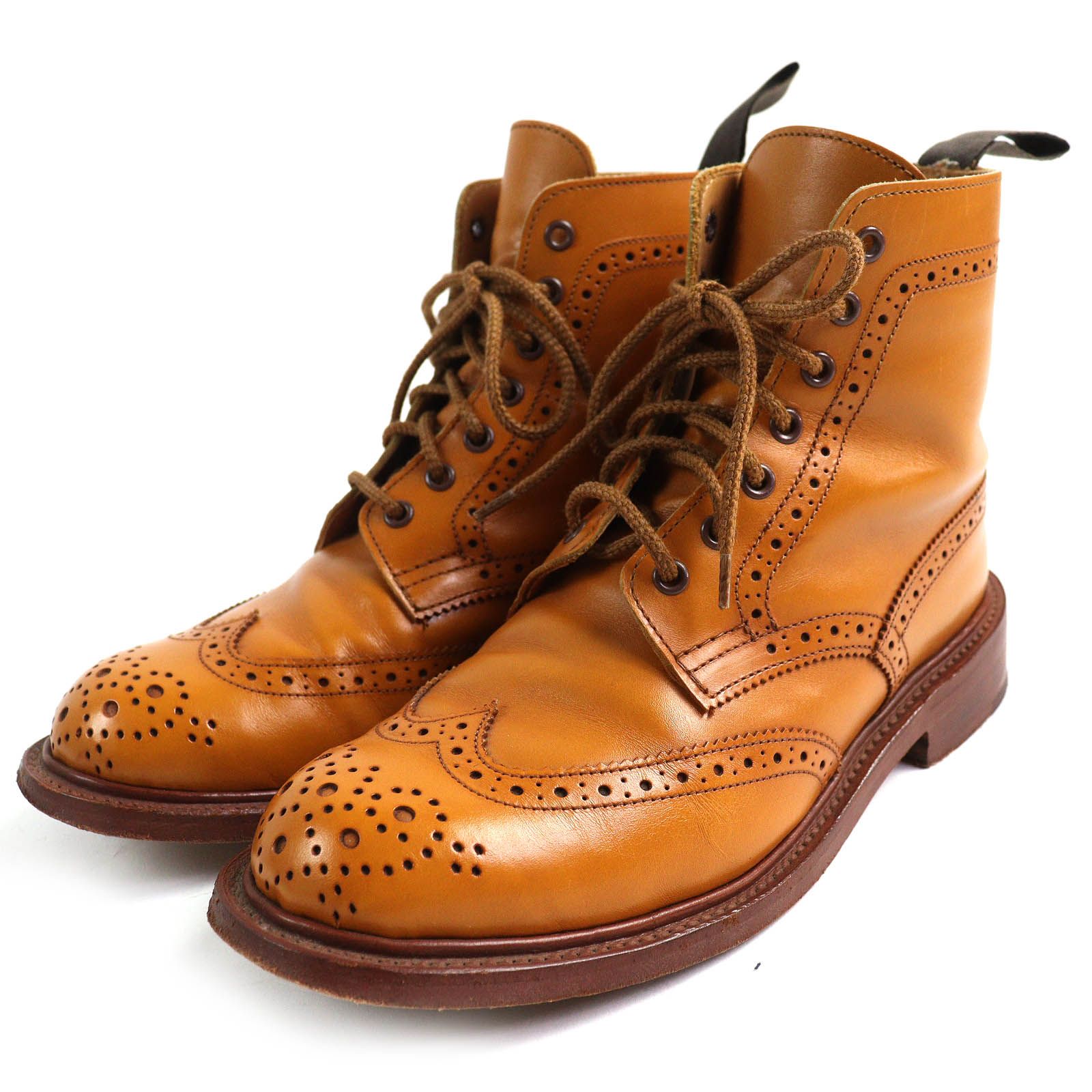 △Tricker s トリッカーズ L5411 メダリオン ウィングチップ グッドイヤーウェルト製法 カントリーブーツ レースアップ レザー ショートブーツ ACORN キャメル 5.5 保存袋付き レディース