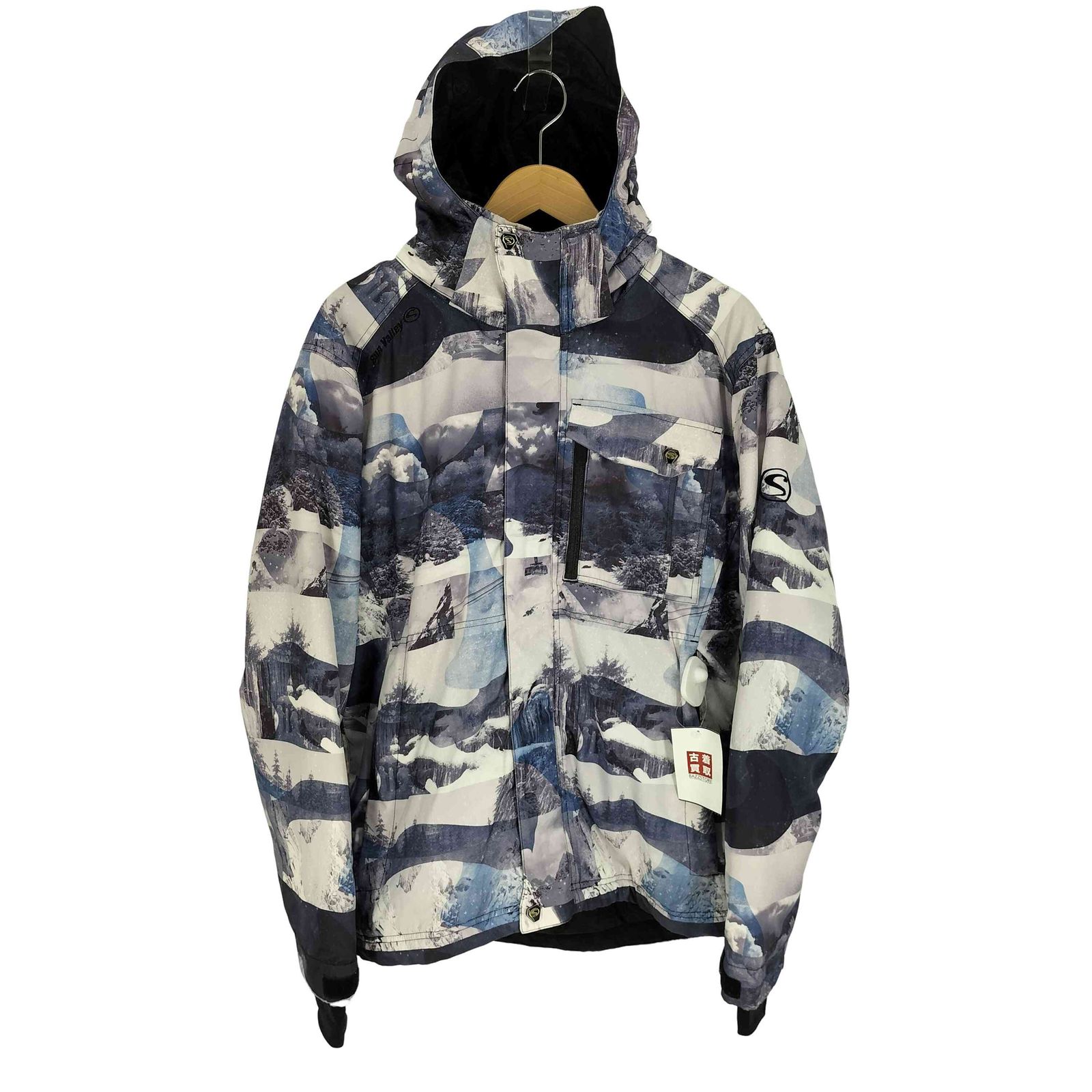 サンバレー Sun Valley 雪山スキー柄 ロゴ刺繍 フーデッド中綿  