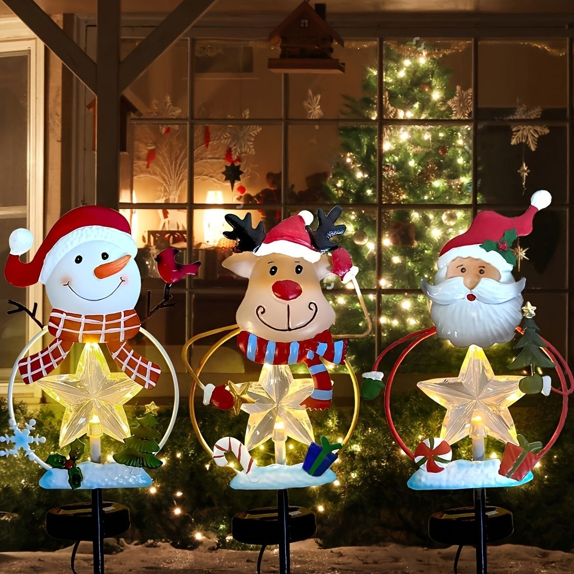 ソーラーライト ガーデンライト ガーデンオーナメント クリスマス装飾 雪だるま サンタクロース トナカイ 3個セット 庭オブジェ 癒しグッズ ガーデニング お庭 玄関ライト 園芸装飾 インテリア オシャレ 防水 金属 ギフト プレゼント ガーデンステーク