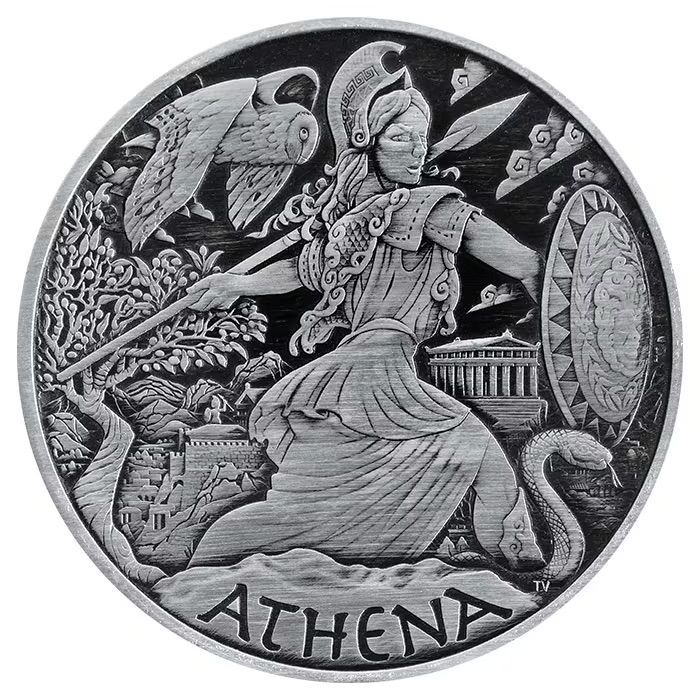 [保証書・カプセル付き] 2022年 (新品) ツバル「オリンポスの神々・アテナ 知恵、戦術の女神」純銀 1オンス アンティーク 銀貨