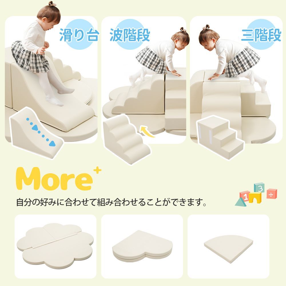 おもちゃ ソフトブロック アスレチック ブロック クッション滑り台&階段 布製 2025新作おもちゃ ソフトブロック アスレチック ブロック  クッション 滑り台u0026階段 布製 玩具 大型 室内 遊具 滑り台 キッズスペース 子供 こども キッズ 幼児 保育園 保育用品 ベージュ ...