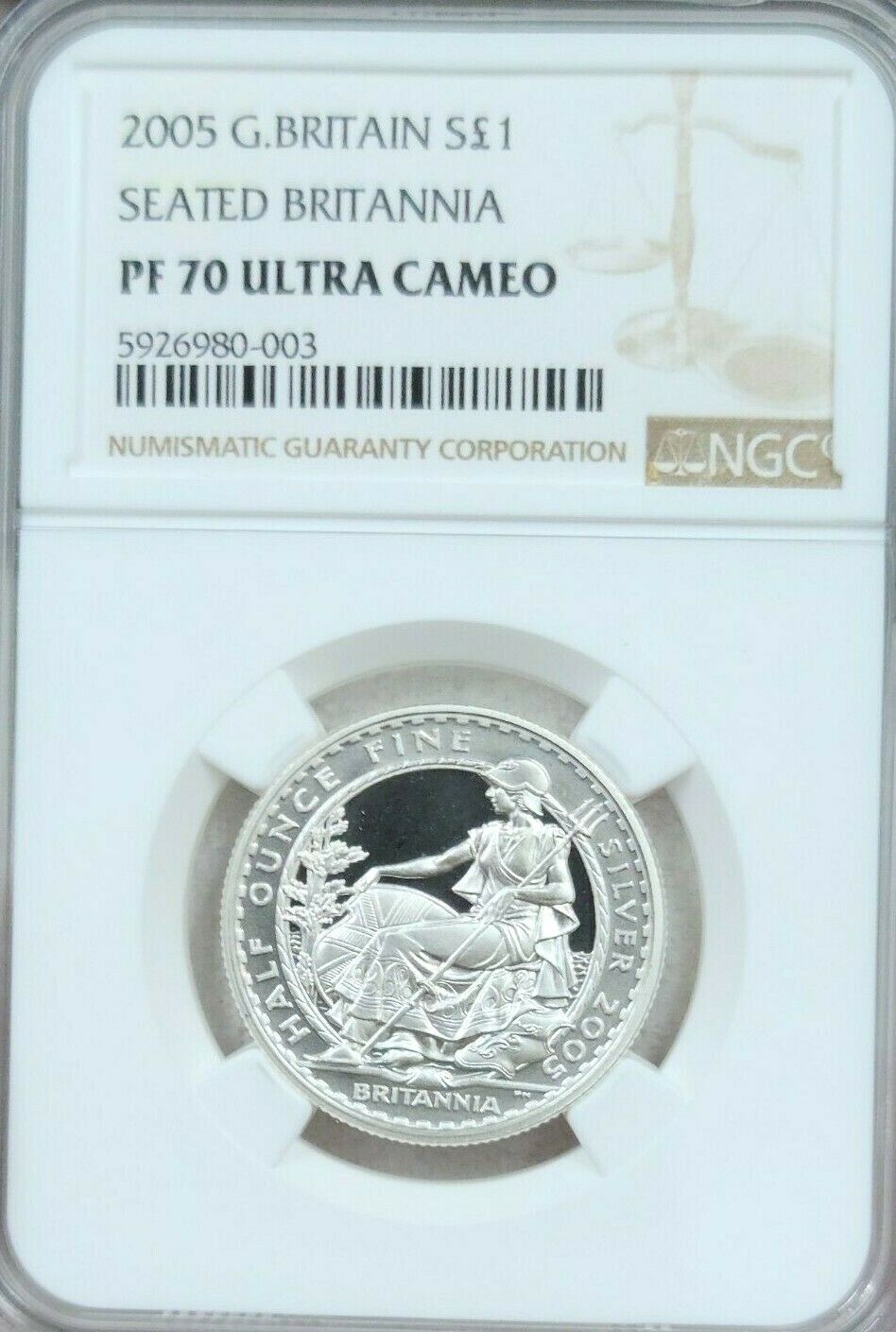 2005 GREAT BRITAIN SILVER 1 POUND SEATED BRITANNIA NGC PF 70 ULTRA CAMEO PERFECT