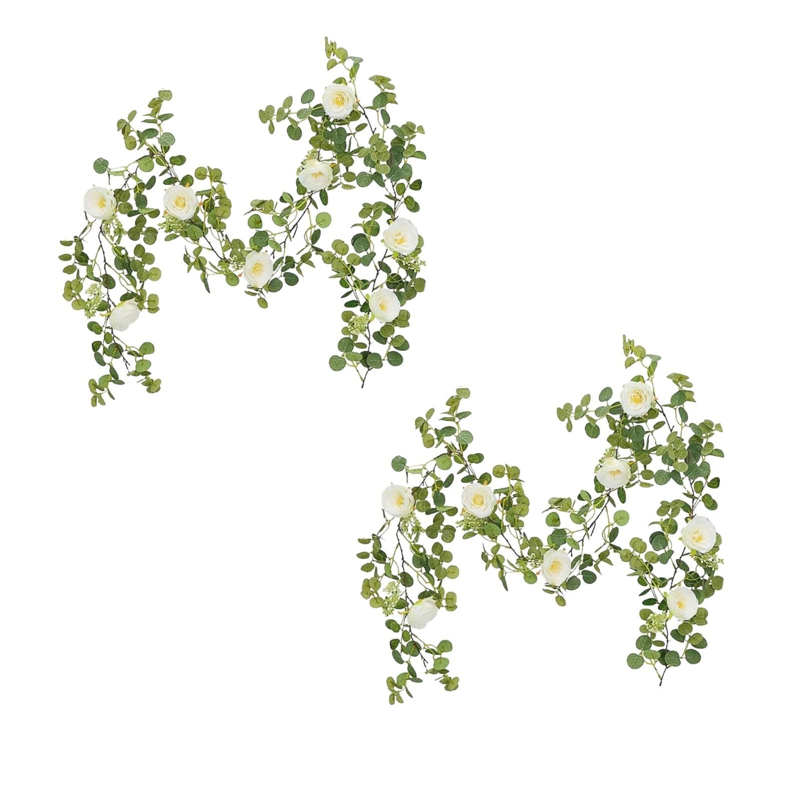 AhhYouMe 観葉植物 バラ フェイクグリーン リアル インテリア 造花 雑貨 ガーランド 壁掛け ハンギング 人工観葉植物 ユーカリ ホワイト 2個 [ホワイト] [2]