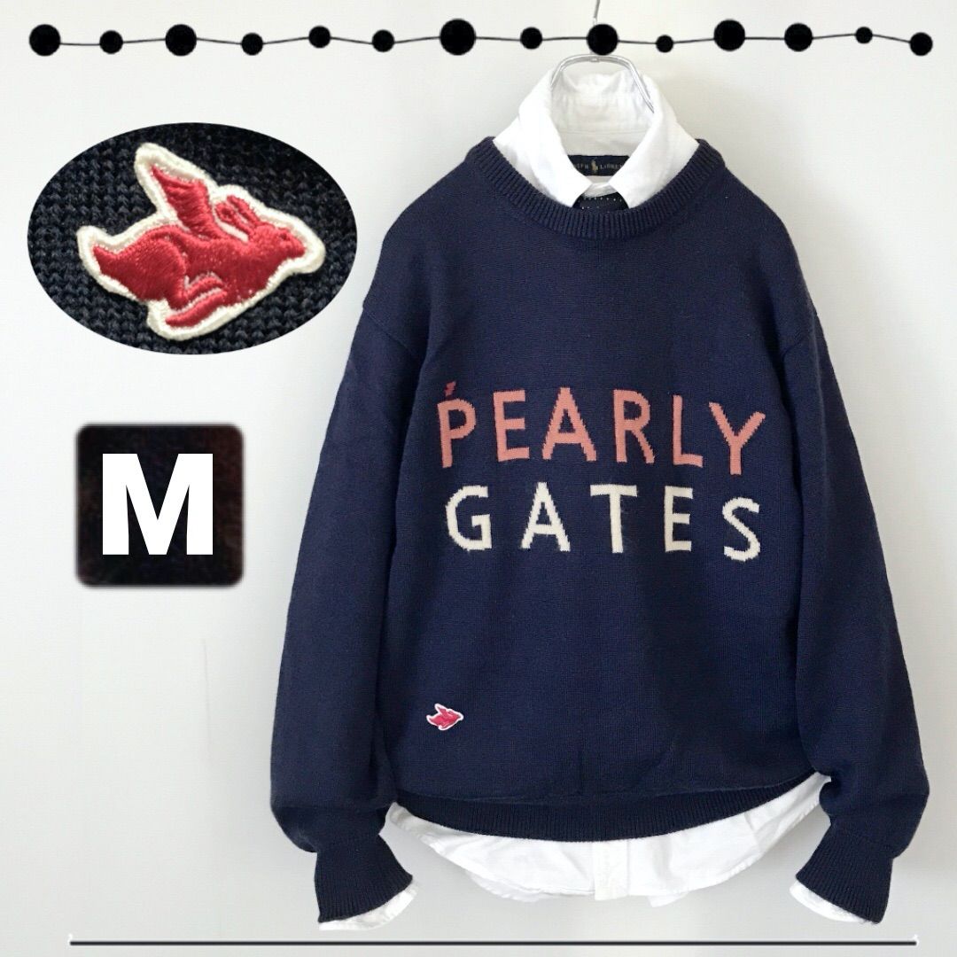 パーリーゲイツ/PEARLY GATESビッグロゴウールセーターリラックスフィットゴルフウェア飛びウサギワッペン メンズM  #2409S087