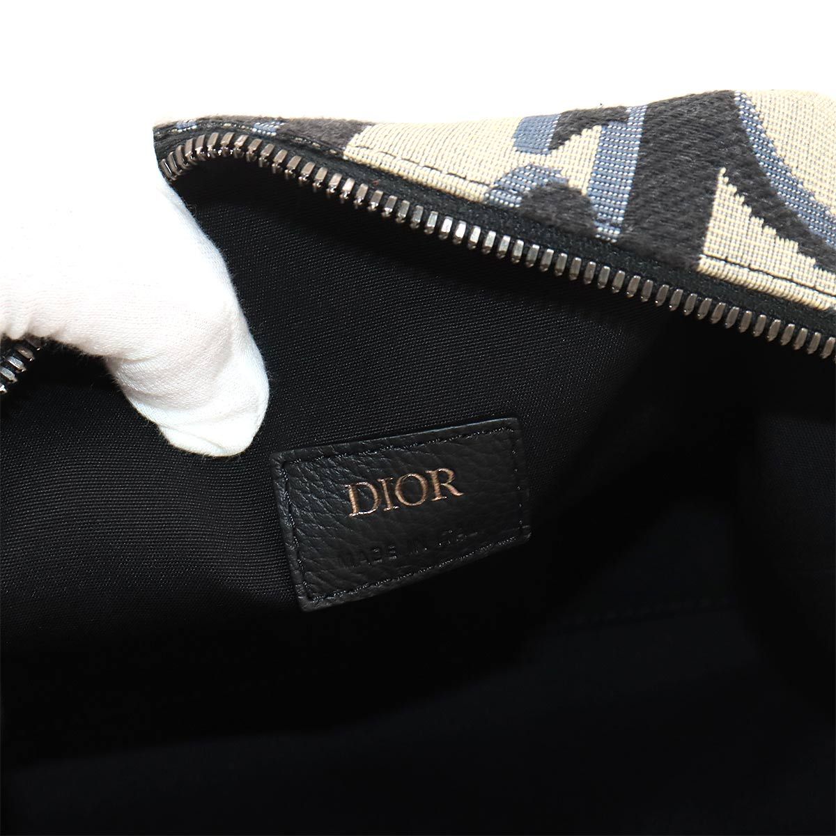 クリスチャン ディオール Christian Dior マキシ ディオール オブリーク ポーチ キャンバス レザー ベージュ ブルー ブラック 90248685