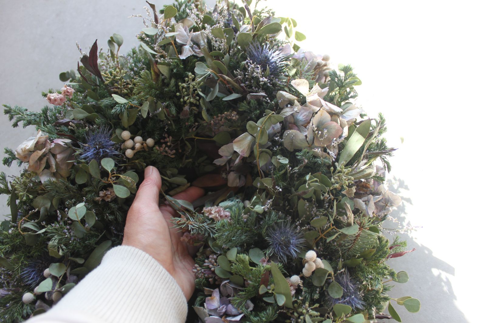 80cm|特大ダイヤ型アンティーク紫陽花の生花リース|ドライフラワー|壁掛け|ディスプレイ