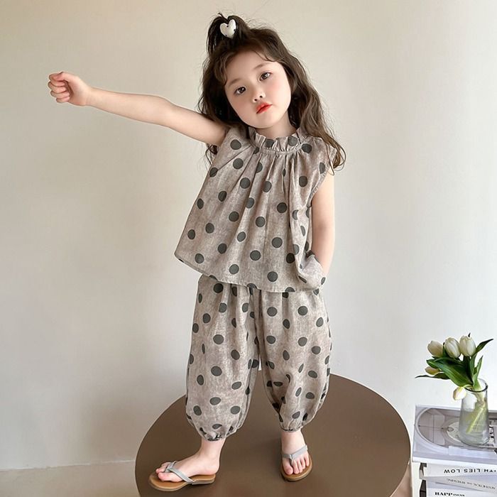女の子 夏服 上下セット 女児 夏 ドット 子供 3歳~6歳 上下