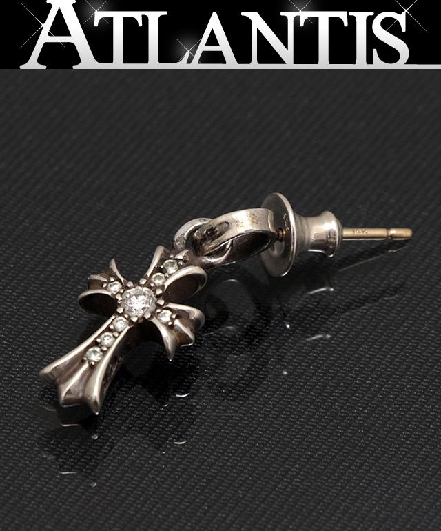CHROME HEARTS 銀座店 クロムハーツ ベイビーファットクロス パヴェダイヤ ドロップ ピアス メンズ シルバー SV925 98963