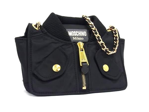 MOSCHINO モスキーノ ライダース ナイロン チェーン ワンショルダーバッグ レディース ブラック系×ゴールド系 FG9083