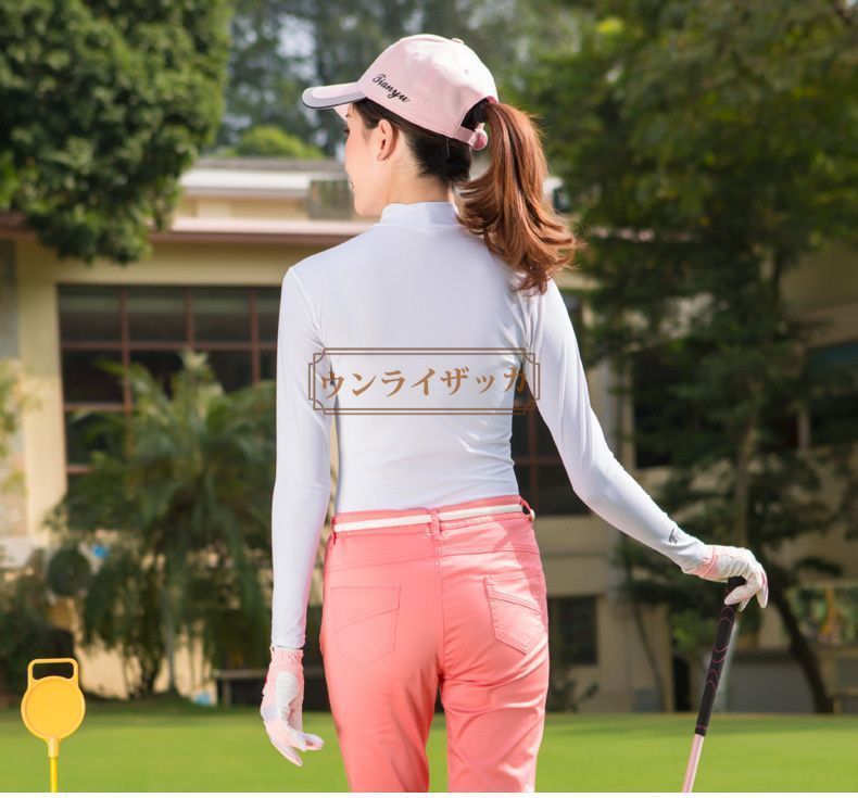 25年新作☞ジーフォアゴルフ【女・M】薄手メッシュ　トレーナー●日焼け防止長袖 WOMENS シーズンパターンメッシュ長袖プルオーバー ブラック