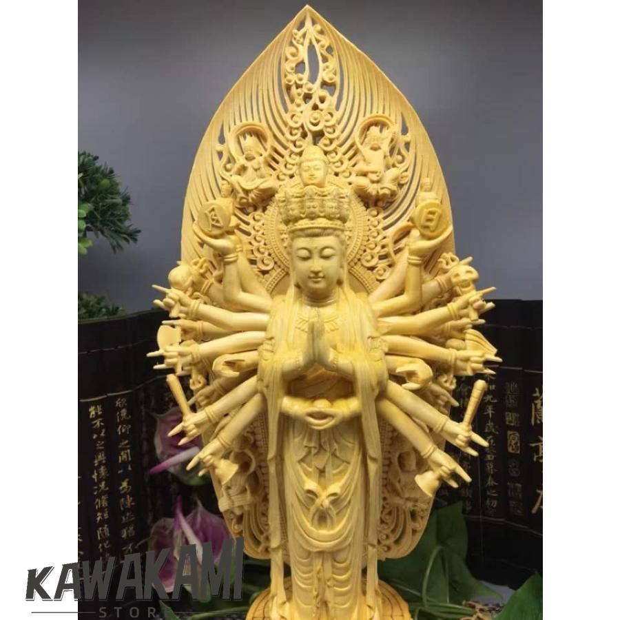 置物 開運 仏像 高級天然木彫り 千手観音 工芸品 極細工 美術品 風水 Amazon｜千手観音 仏像 観音像 木彫 檜 細工木彫 風水 開運 工芸