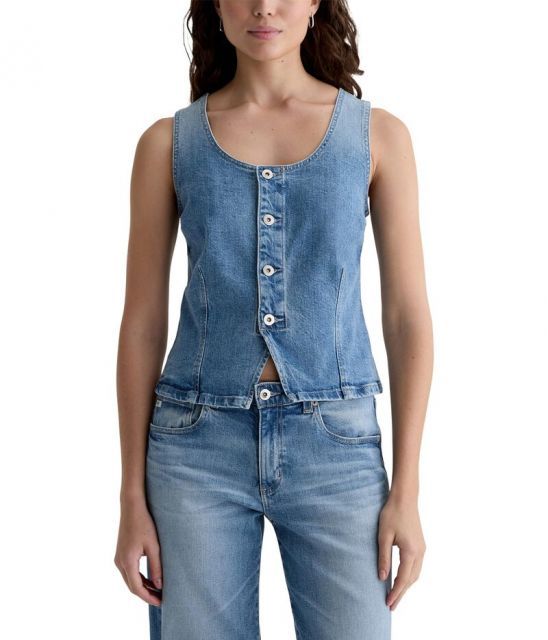 【送料無料】 エージージーンズ レディース コート アウター Teagan Fitted Denim Vest in Helios Helios