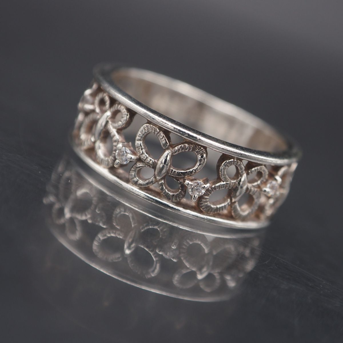 透かし彫りダイヤリング 指輪　15号 透かし彫りダイヤリング 指輪 15号