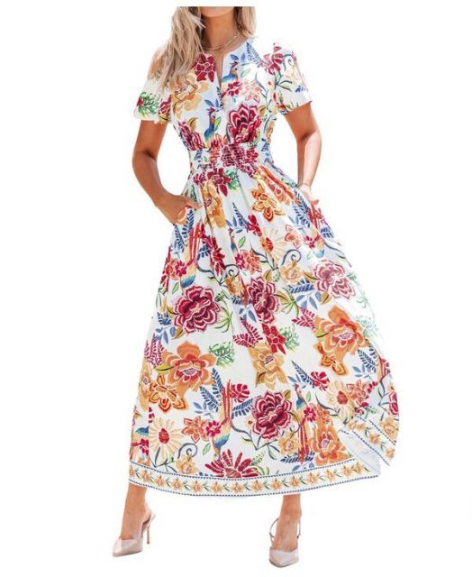 送料無料 カップシー レディース ワンピース トップス Women s Floral Print Maxi Beach Dress White
