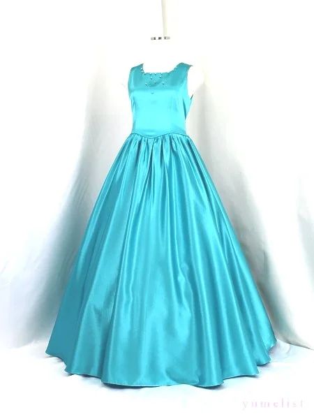 ゆめりすとシャインサテンロング ターコイズブルー　155：ピアノバイオリン演奏会子供ドレス