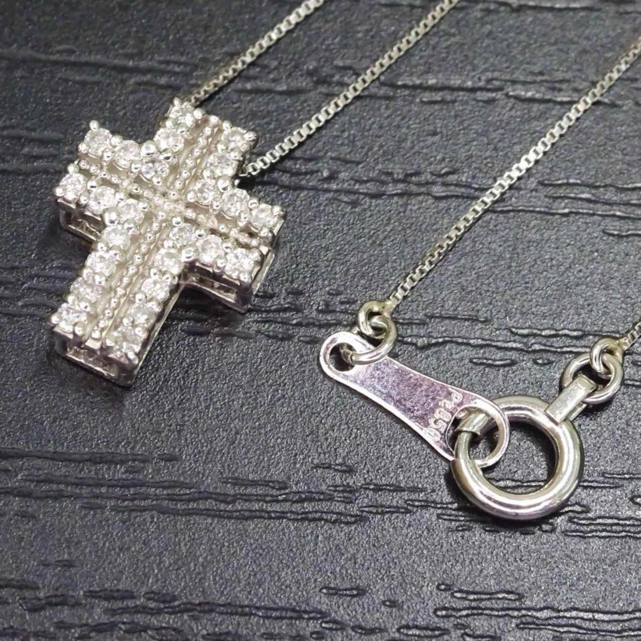プラチナ pt900 pt850 天然ダイヤモンド0.12ct クロス デザイン トップ 