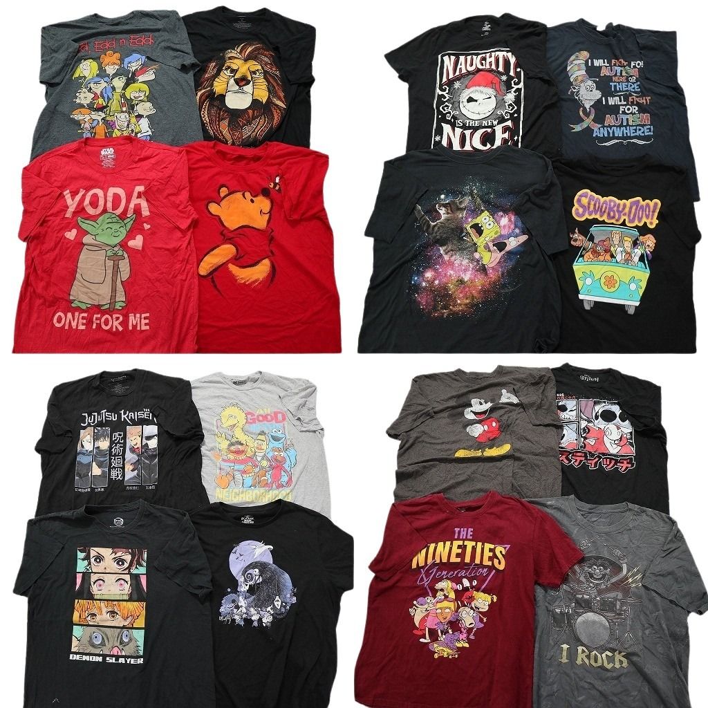 古着卸 キャラクター 半袖Tシャツ 16枚セット メンズ Ｌ |XL ナイトメア ミッキー ライオンキング 古着 NB3458