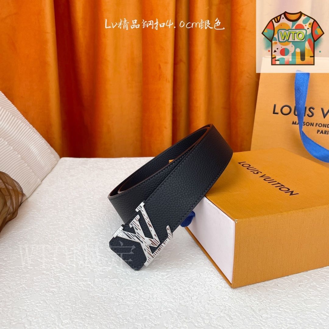 箱付き　レアLouis Vuitton ブラック レザーベルト 1円～ LOUIS VUITTON ルイ・ヴィトン ベルト ダミエグラ