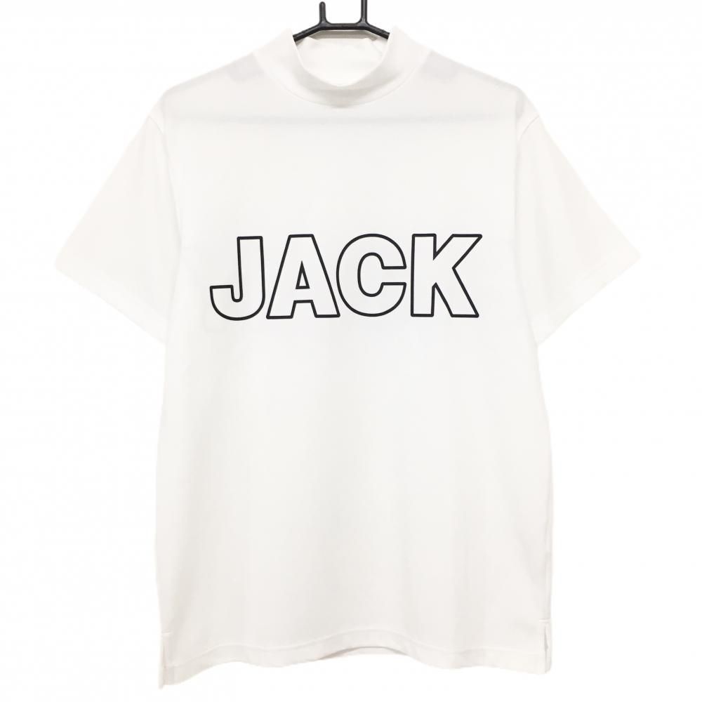 ジャックバニー 半袖ハイネックシャツ 白×黒 ビックロゴ メンズ 5 L ゴルフウェア 2025年モデル Jack Bunny