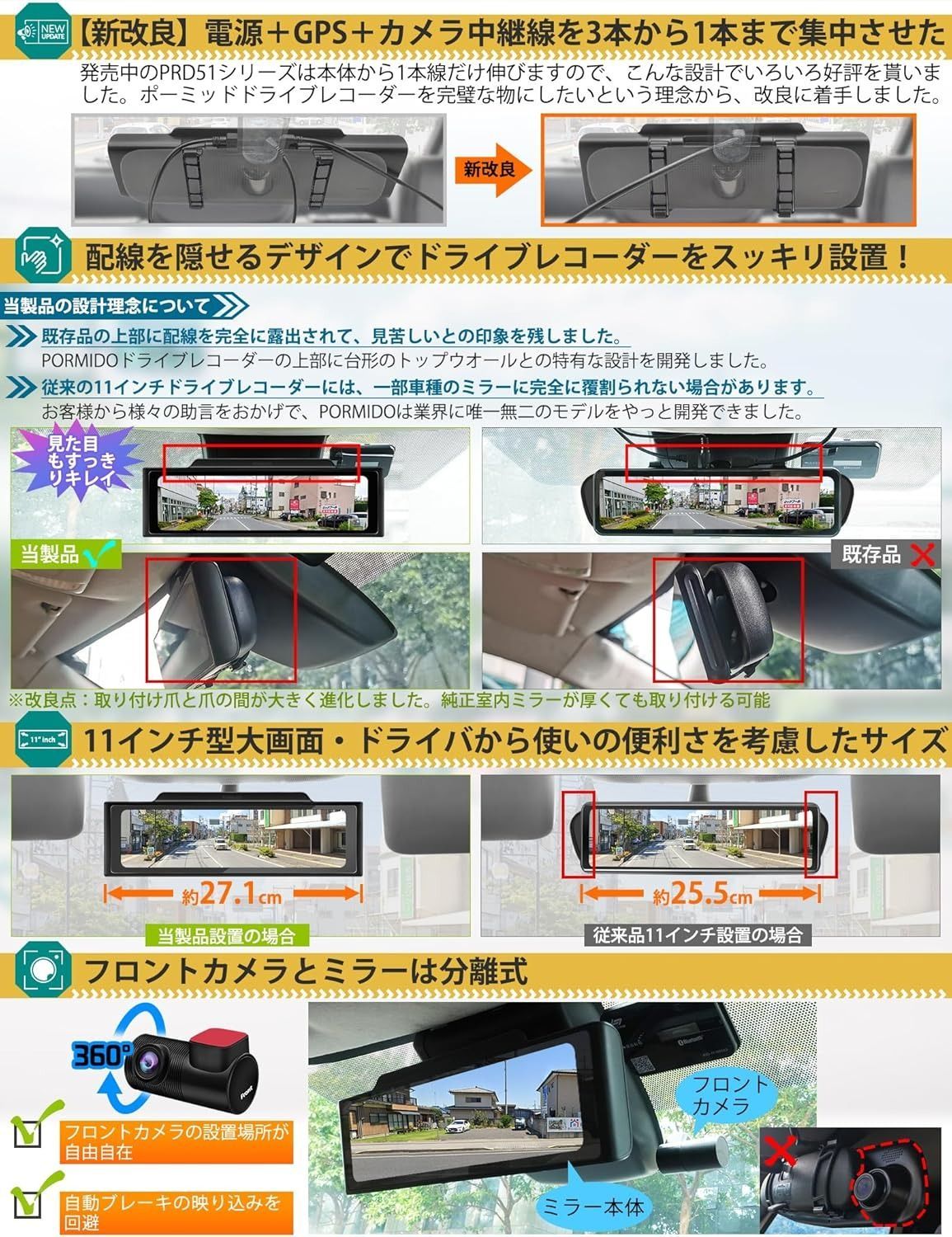 GPS搭載 ミラー型 投げ飛ばし ドライブレコーダー IMX307センサー フルHD