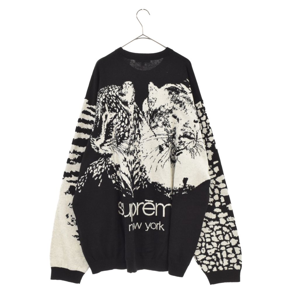 送料無料 S 黒 Supreme Big Cats Jacquard L/S Top Sweater