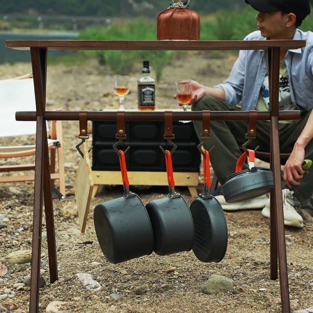 キャンプラック 木製 アウトドア ウッドハンギング ラック フックあり 収納袋あり コンパクト