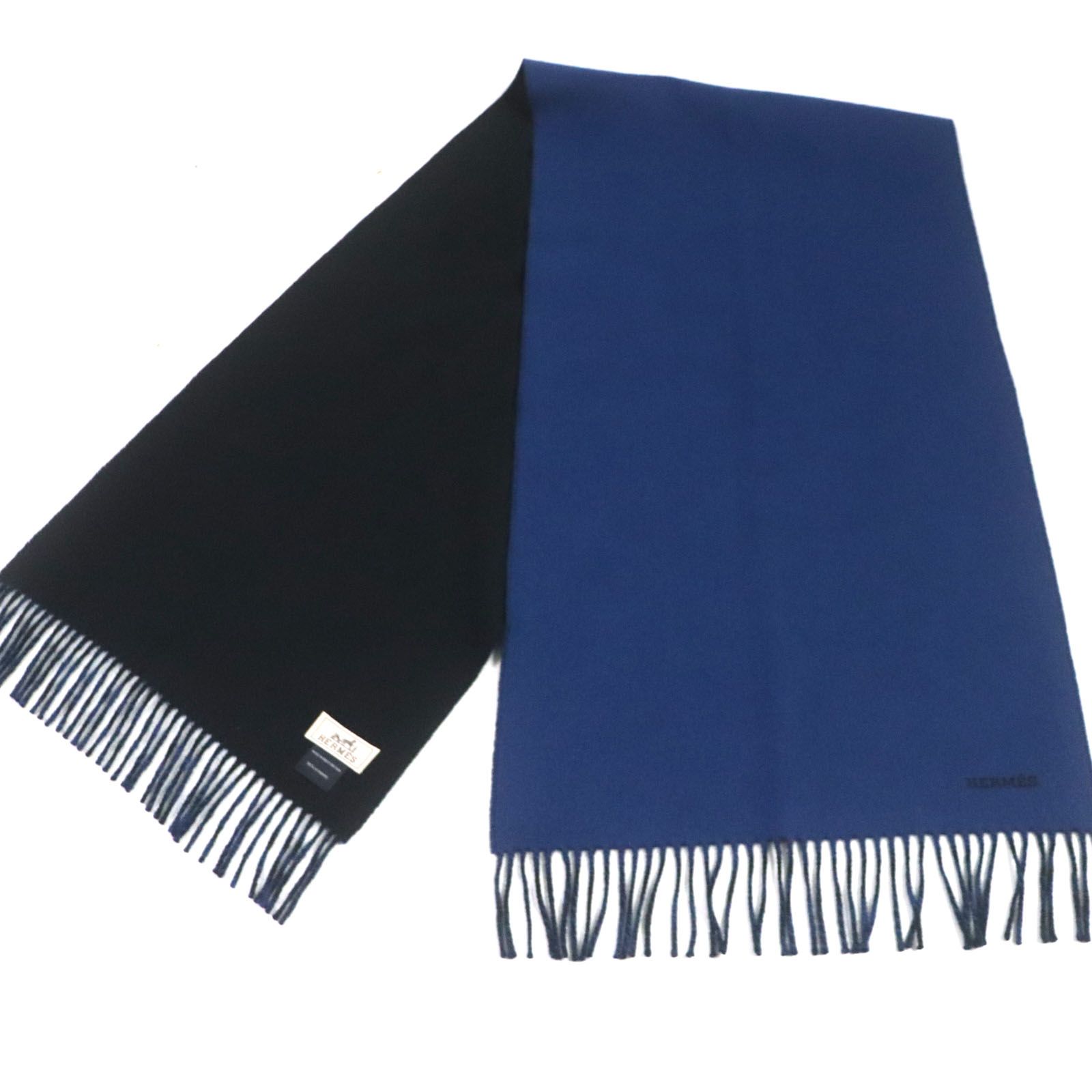 【新品】HERMES エルメス マフラー 王者の虎 カシミヤ100% ネイビー ◎.HERMES LOGO CASHMERE100% MUFFLER MADE IN SCOTLAND/エルメスロゴ
